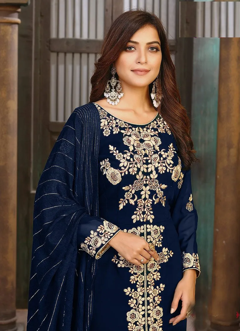 Admiral Blue Ceremonial Embroidered Pakistani Style Suit