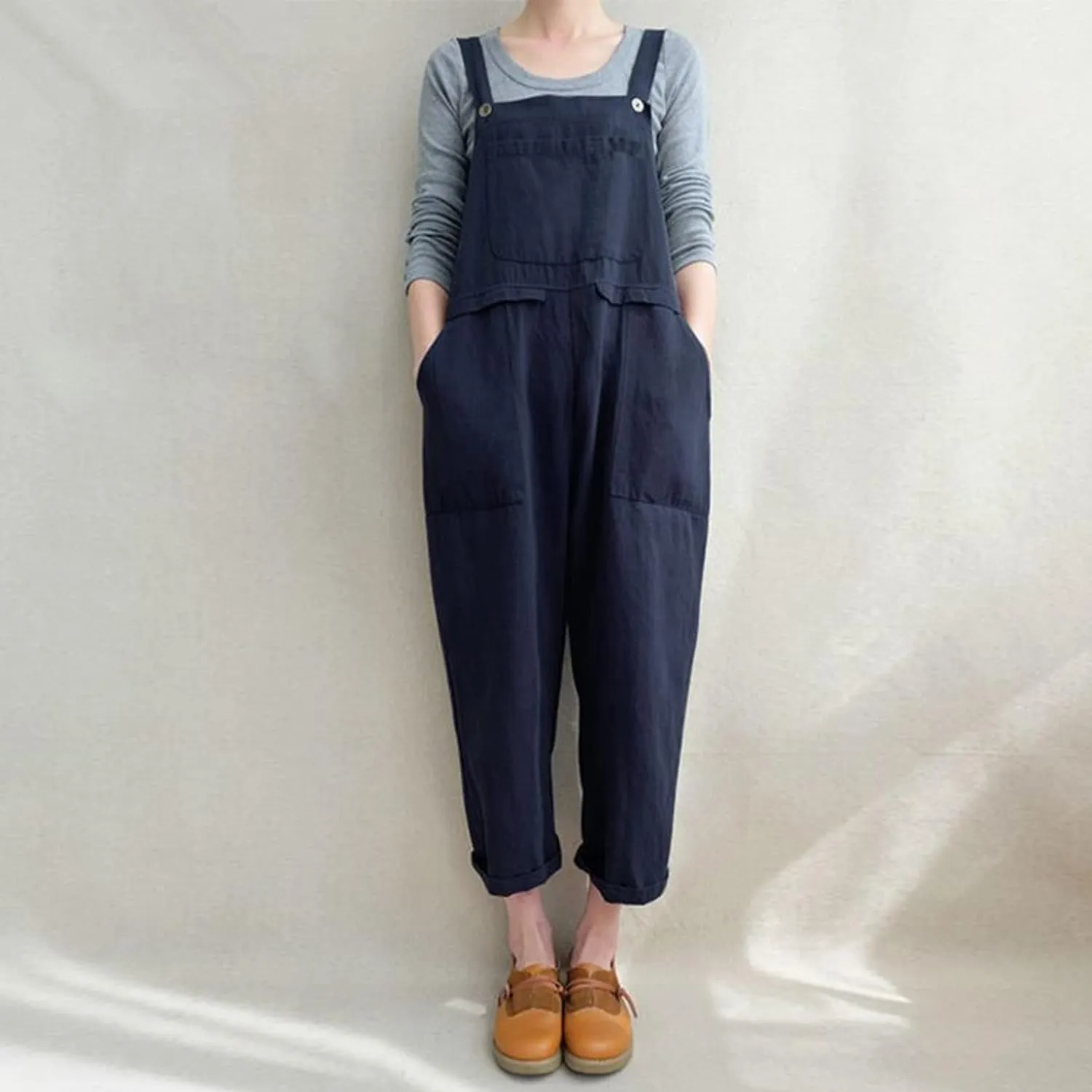 Aedvoouer Women's Baggy Plus Size Overalls Jumpsuits Wide Leg Harem Pants Casual Rompers