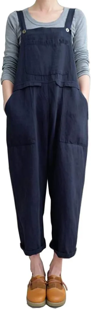 Aedvoouer Women's Baggy Plus Size Overalls Jumpsuits Wide Leg Harem Pants Casual Rompers