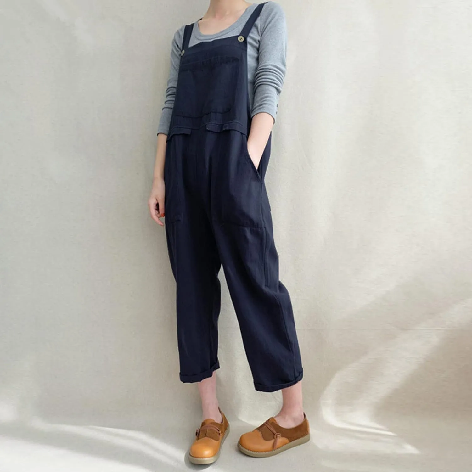 Aedvoouer Women's Baggy Plus Size Overalls Jumpsuits Wide Leg Harem Pants Casual Rompers