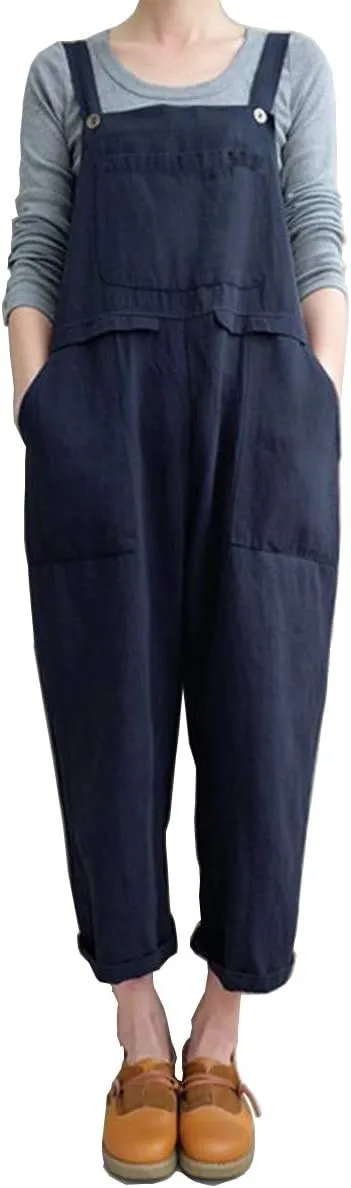 Aedvoouer Women's Baggy Plus Size Overalls Jumpsuits Wide Leg Harem Pants Casual Rompers