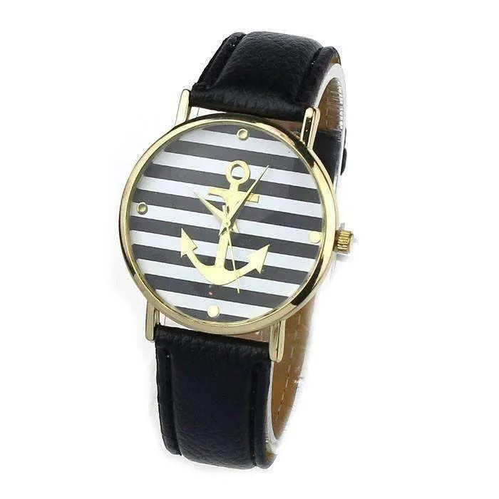 Ahoy! Anchor Watch in Black and White Stripes for Woman
