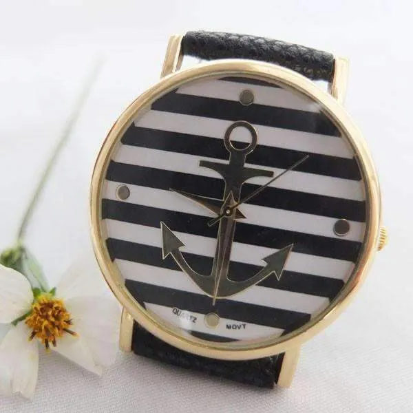 Ahoy! Anchor Watch in Black and White Stripes for Woman