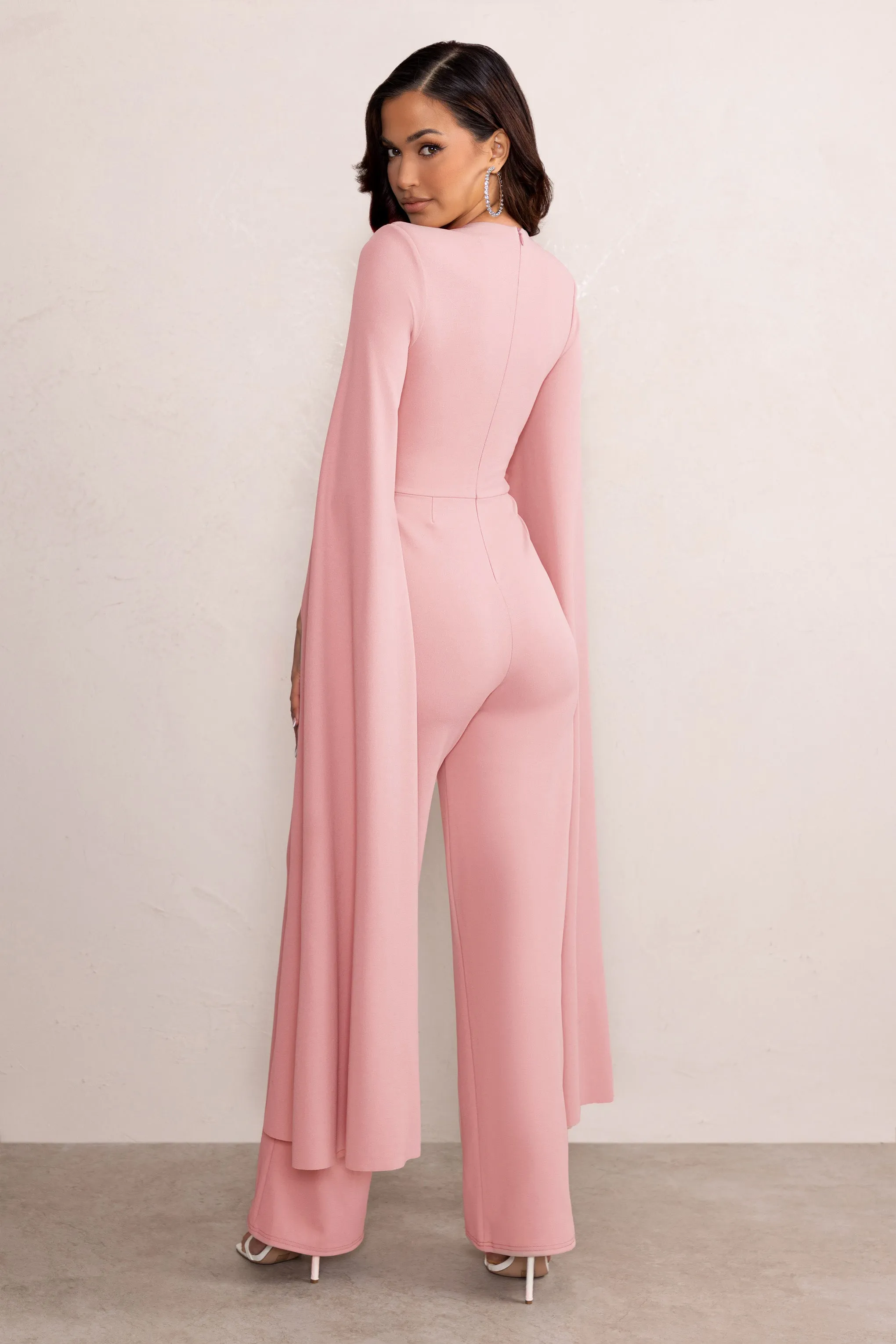 Aisha | Blush Pink Jumpsuit with Cape Sleeves