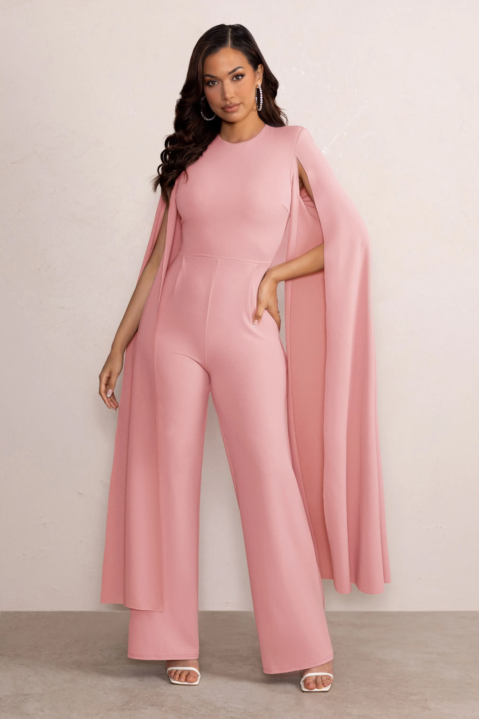 Aisha | Blush Pink Jumpsuit with Cape Sleeves