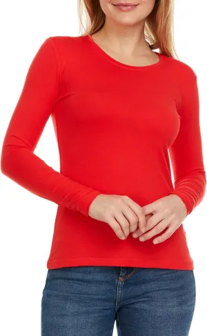 Brix Essentials Women's Classic-Fit Long-Sleeve Crewneck T-Shirt Super Soft Tagless.