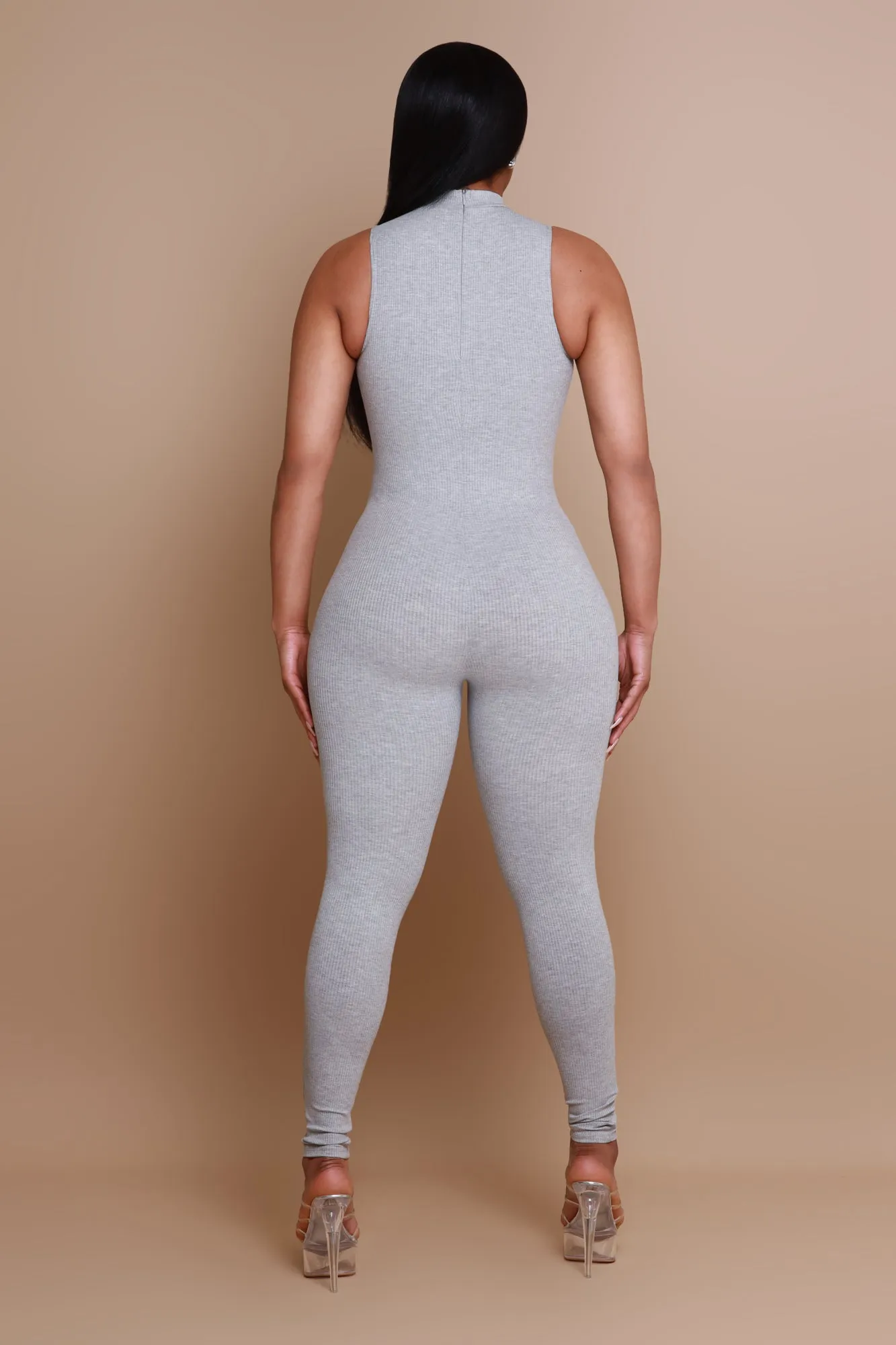 Call Back High Neck Cellulite Deleter Jumpsuit - Grey