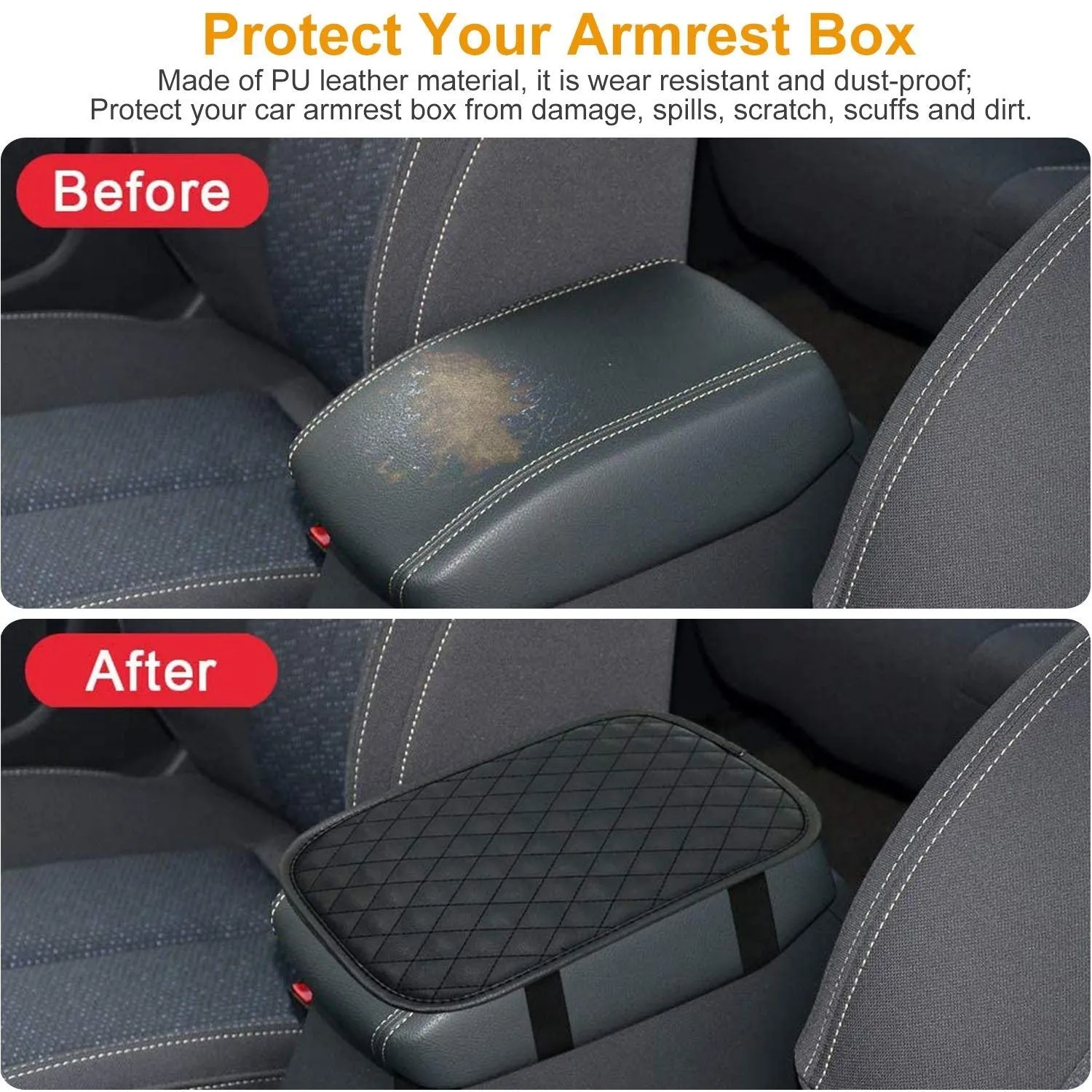 Car Armrest Pad Cover PU Leather Fit for SUV Truck Car