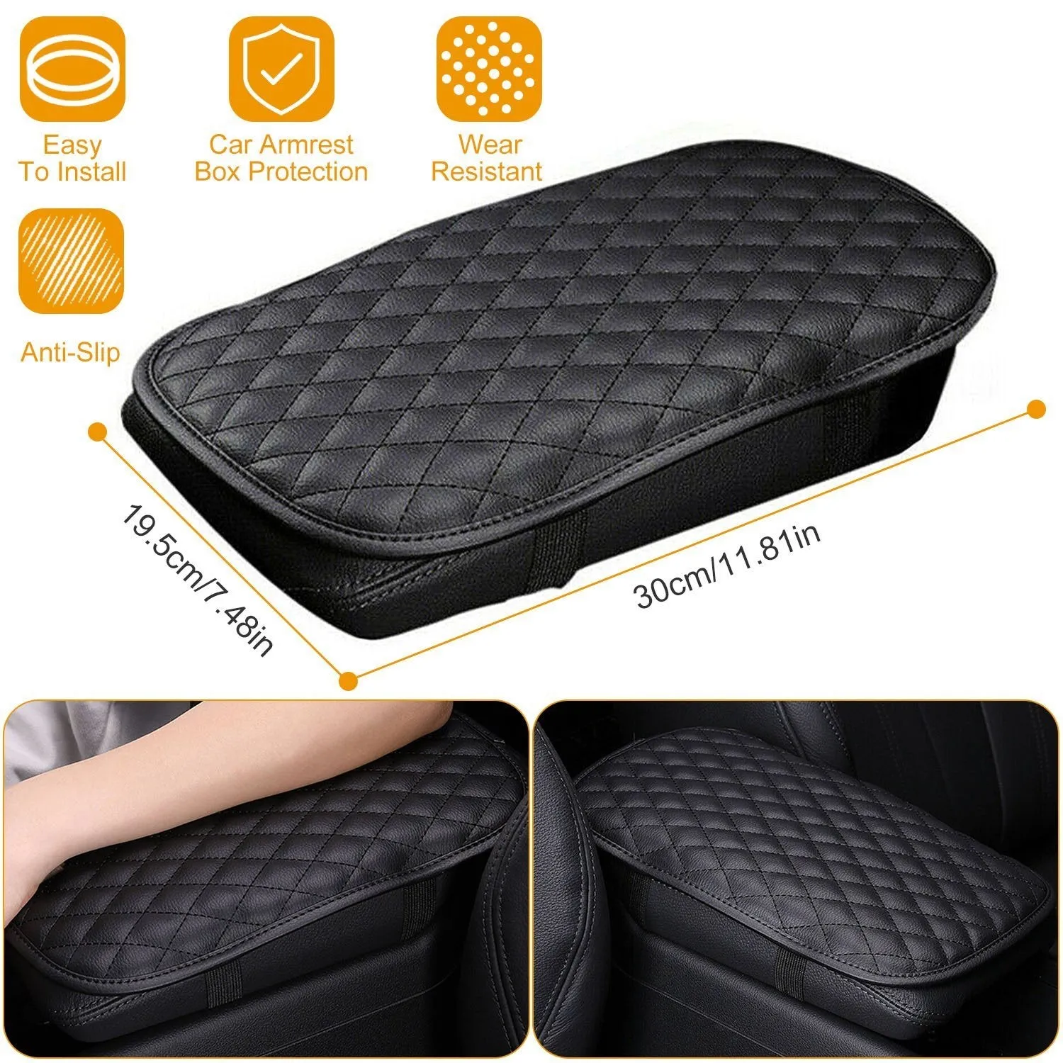 Car Armrest Pad Cover PU Leather Fit for SUV Truck Car