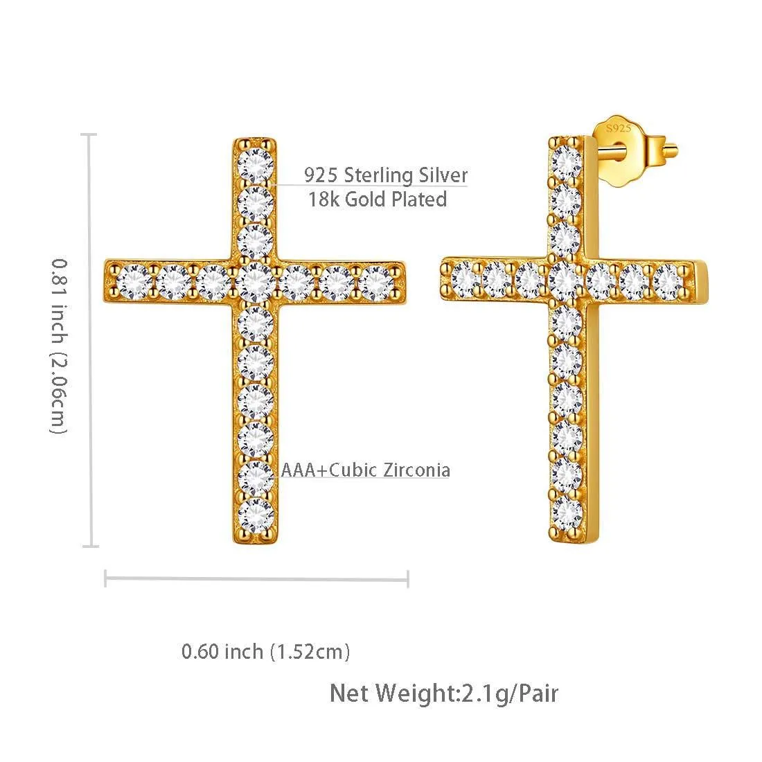 Classic Cross Stud Earrings Women Mens Jewelry Sterling Silver