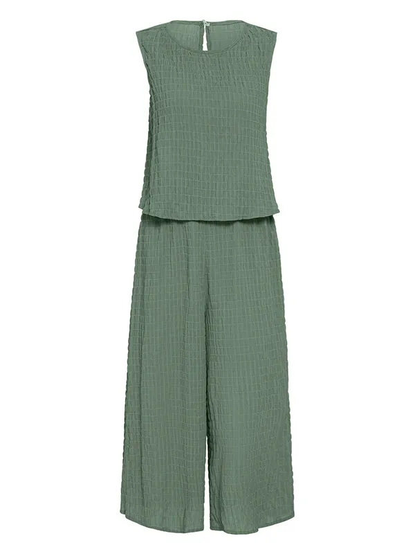 Cropped Sleeveless Solid Color Round-Neck Jumpsuits