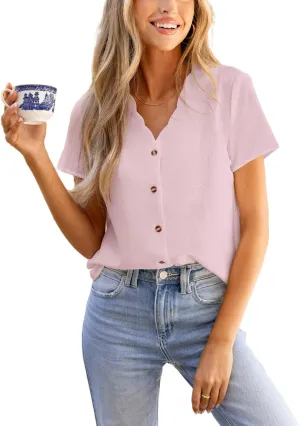 CUPSHE Women Summer Tops Short Sleeve Dressy Casual Business Work Blouses Office Shirts