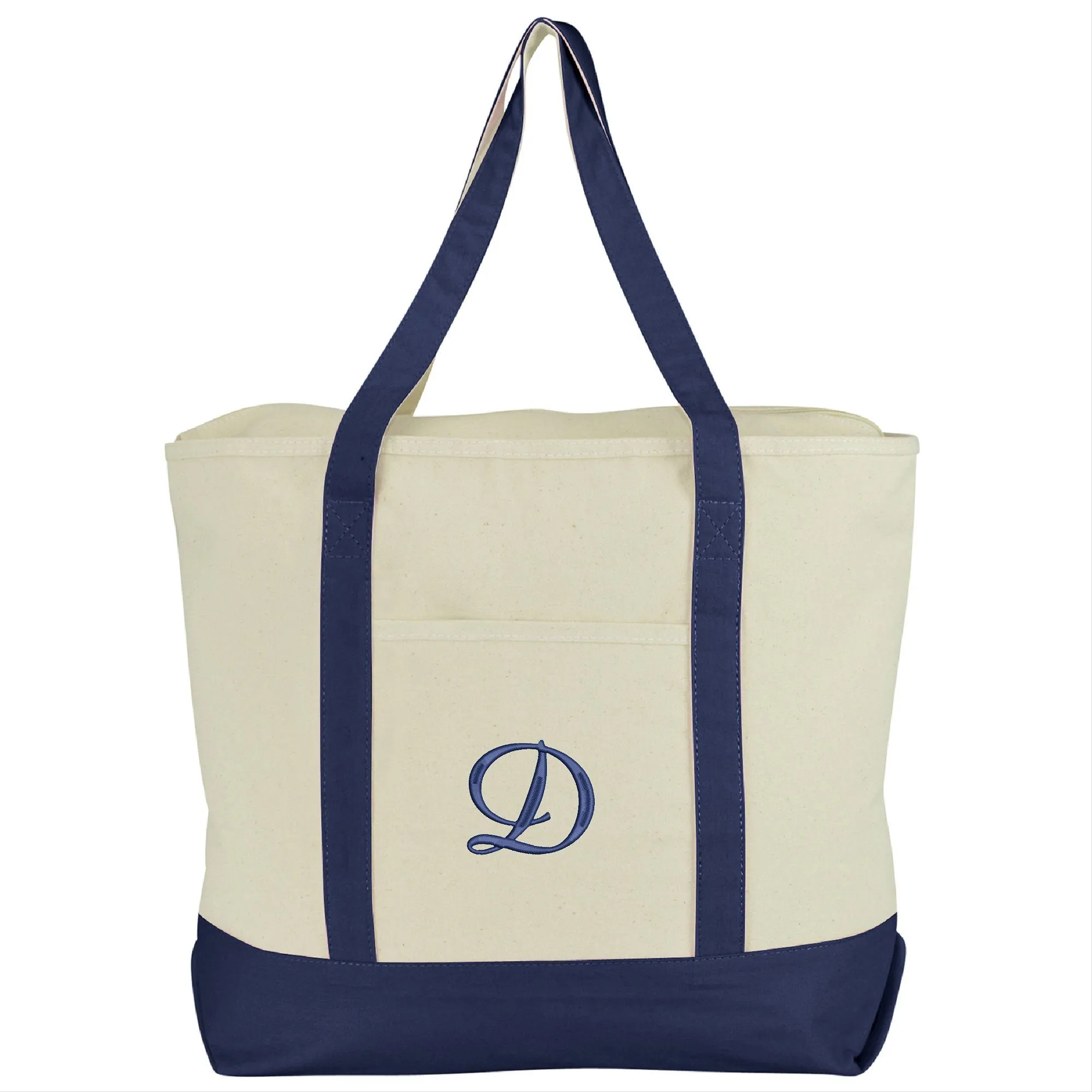 Dalix Personalized Tote Bag Monogram Navy Blue A-Z