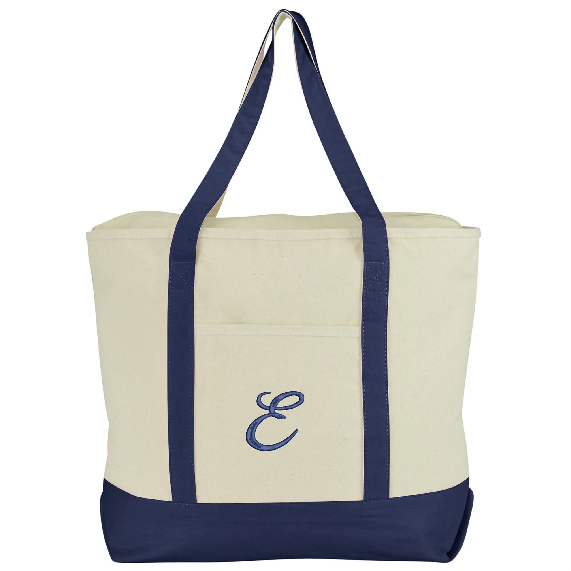 Dalix Personalized Tote Bag Monogram Navy Blue A-Z