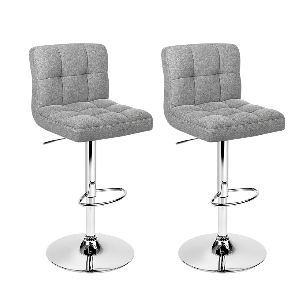 Elegant Grey Fabric Bar Stools, Gas Lift, 2x Set - Artiss