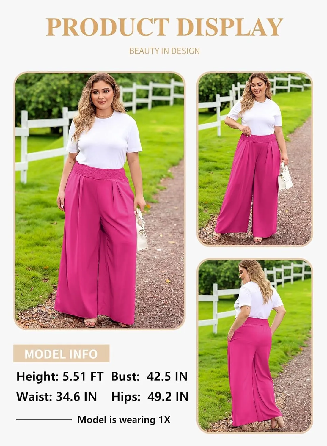 Eytino Women Plus Size Wide Leg Pants Casual Loose Smocked High Waisted Lounge Pajama Palazzo Pants(1X-5X)