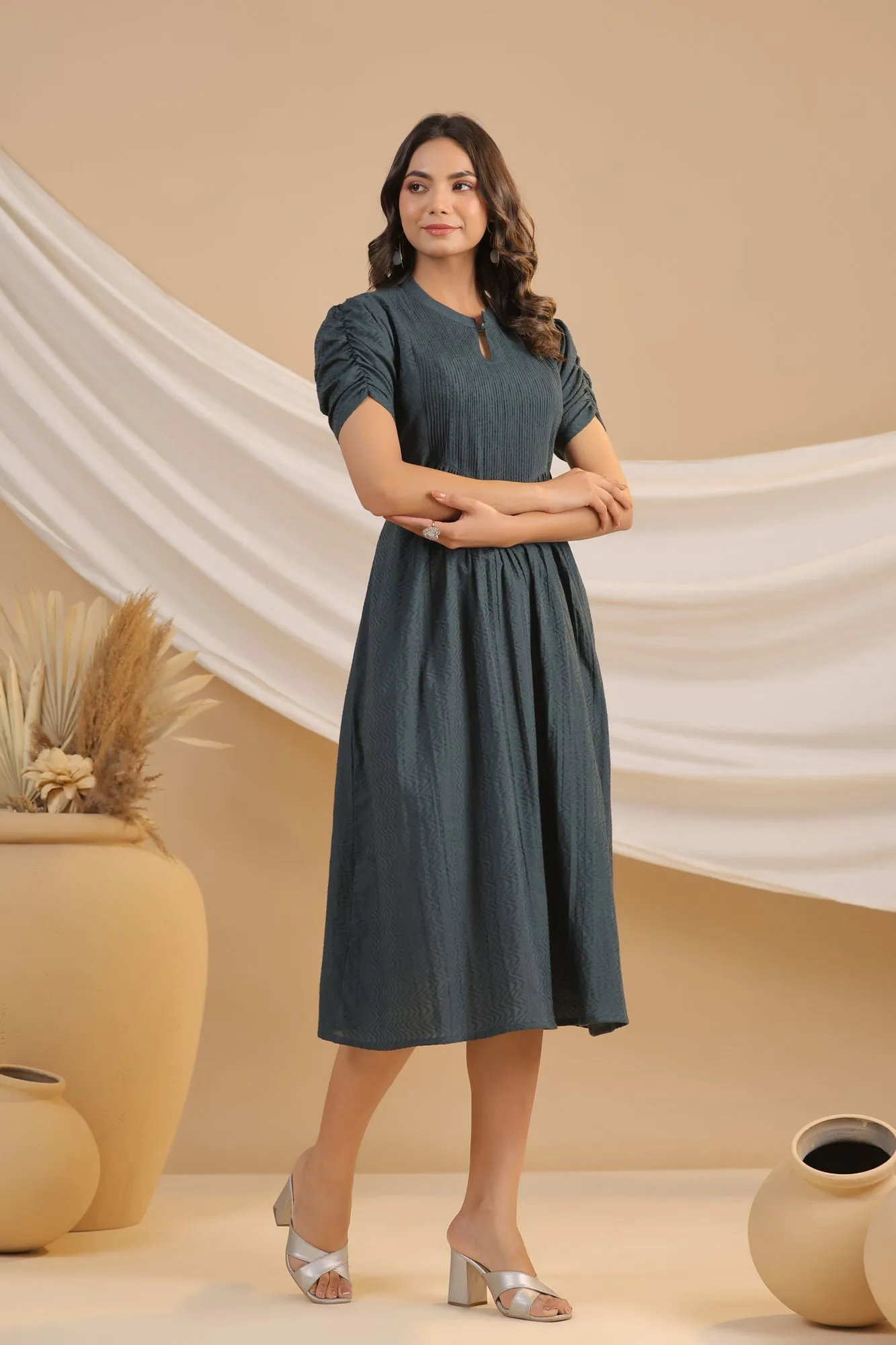 Greige Cotton Flex Pintuck Dress