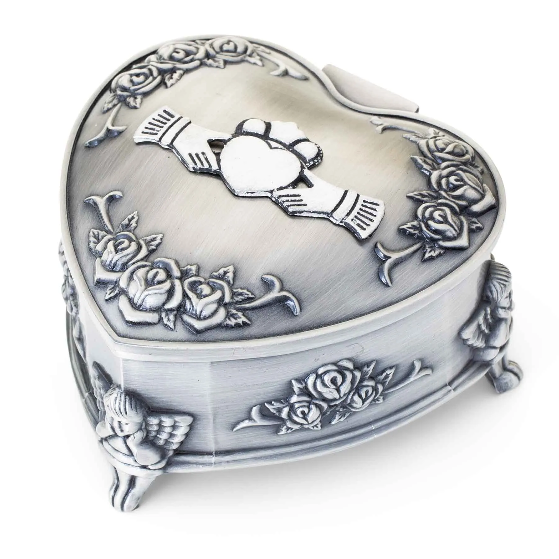 Heart Shaped Claddagh Pewter Jewelry Box