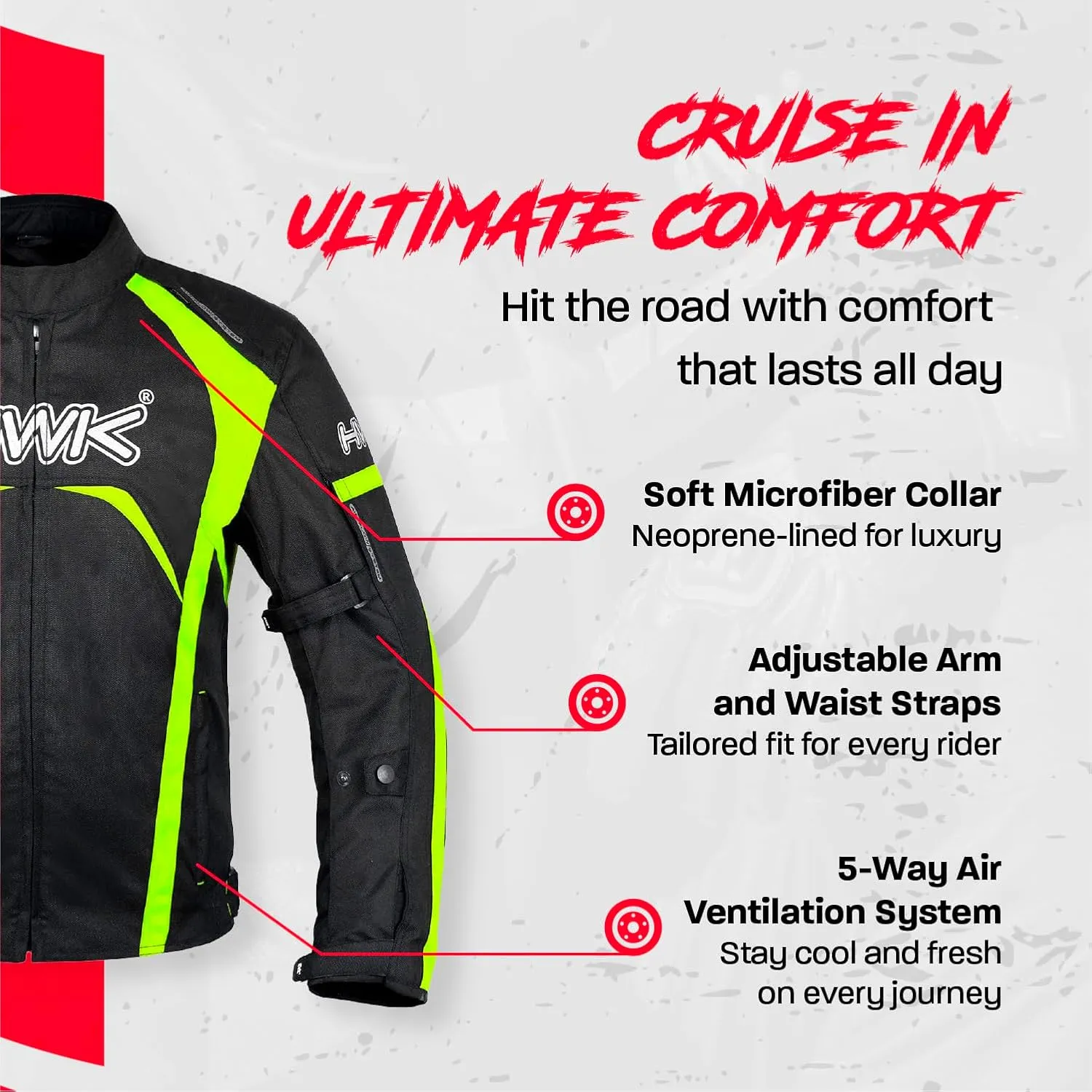HWK Motorcycle Jacket for Men & Women, Waterproof, High Visibility Rain Jacket with CE Armor, Adjustable, Durable Polyester Motorcycle Riding Jacket, Dirt Bike Gear Enduro Racing, Hi-Vis Green, L