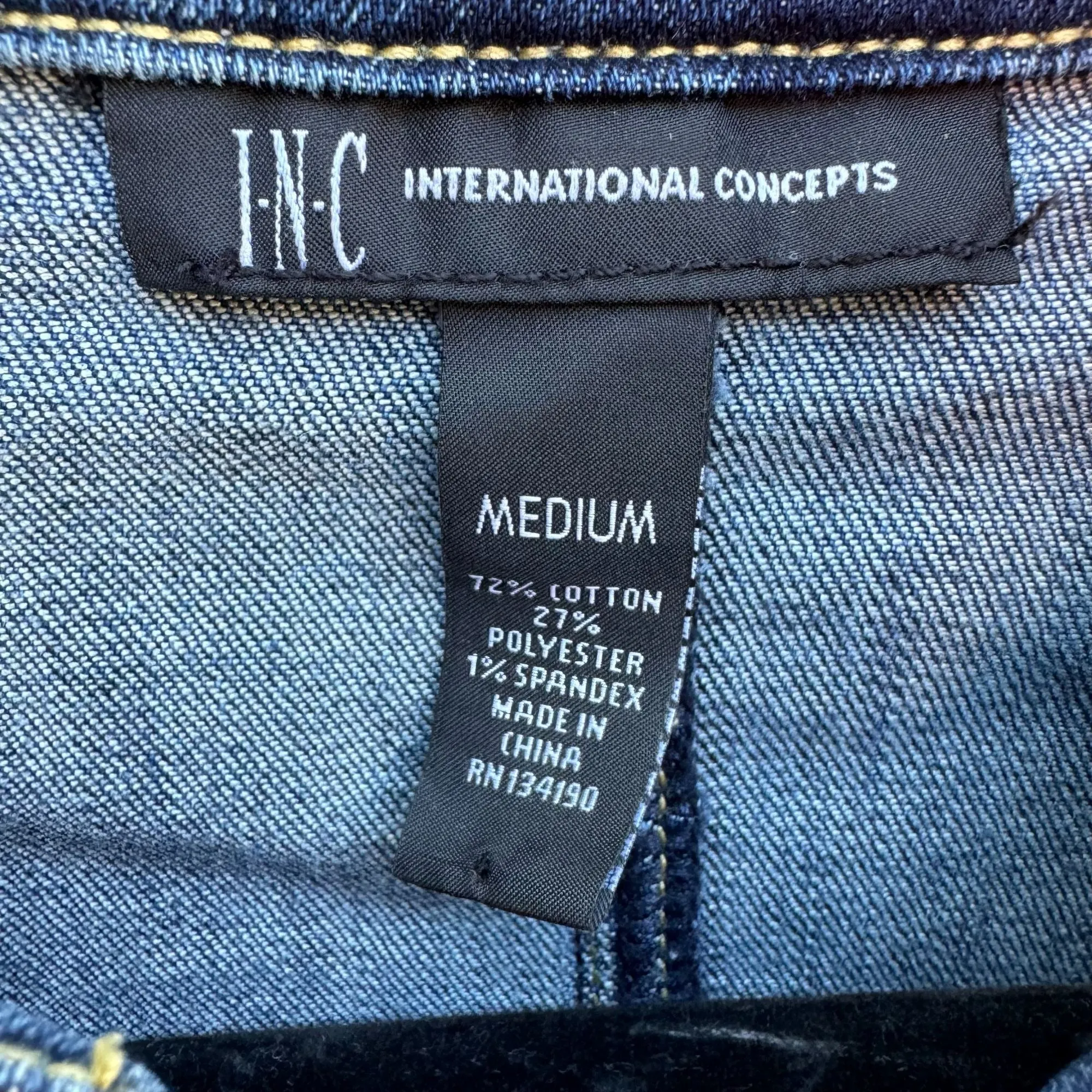 I.N.C. Womens Denim Peplum Long Sleeve Button Up Ruffle Hem Jean Jacket - Medium