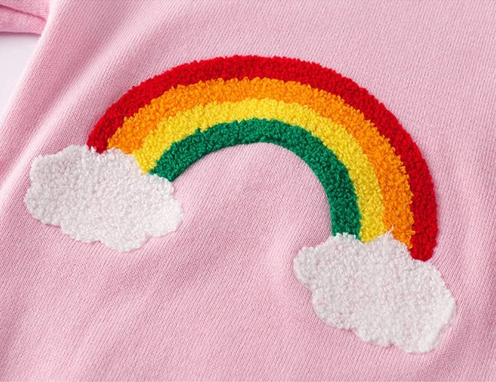 Julerwoo Toddler Girl Pink Pullover Sweaters Rainbow Prints Crewneck Knit Sweater Tops