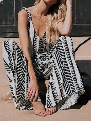 Jumpsuits Loose Stripe Print Pocket Jumpsuit for Women