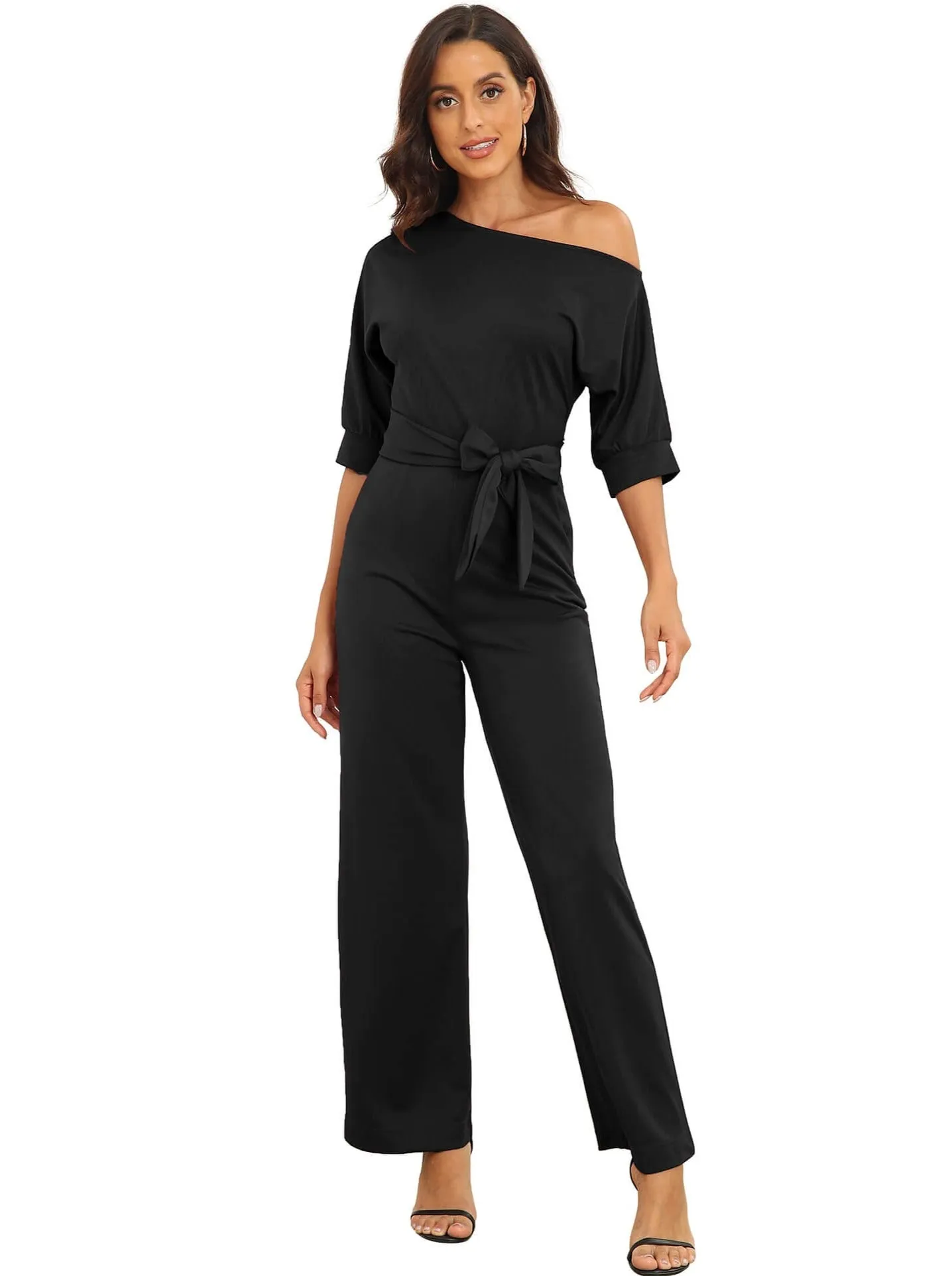 Jumpsuits Sloping Shoulder Pocket Lace Up Jumpsuit for Women