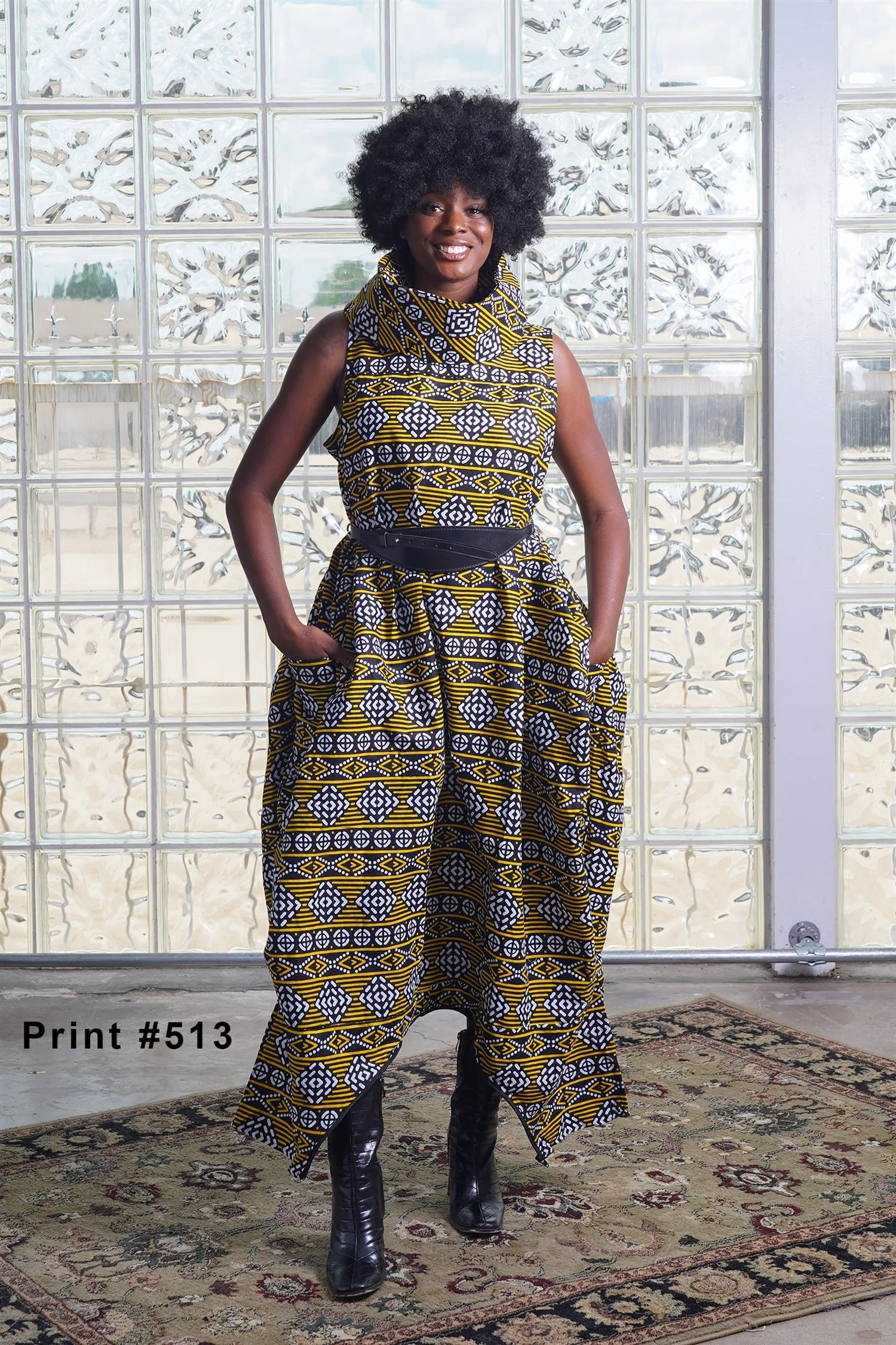KaraChic 251NP Authentic African Print Sleeveless Bottom Zip Jumpsuit