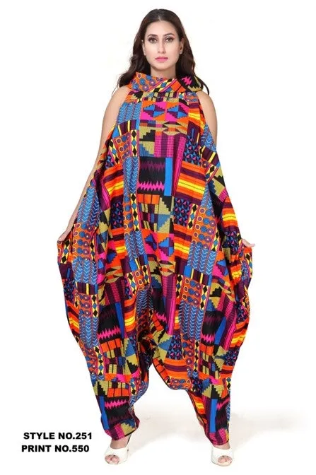 KaraChic 251NP Authentic African Print Sleeveless Bottom Zip Jumpsuit