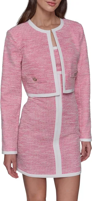 KARL LAGERFELD Women's White Lined Tweed Long Sleeve Cropped Jacket