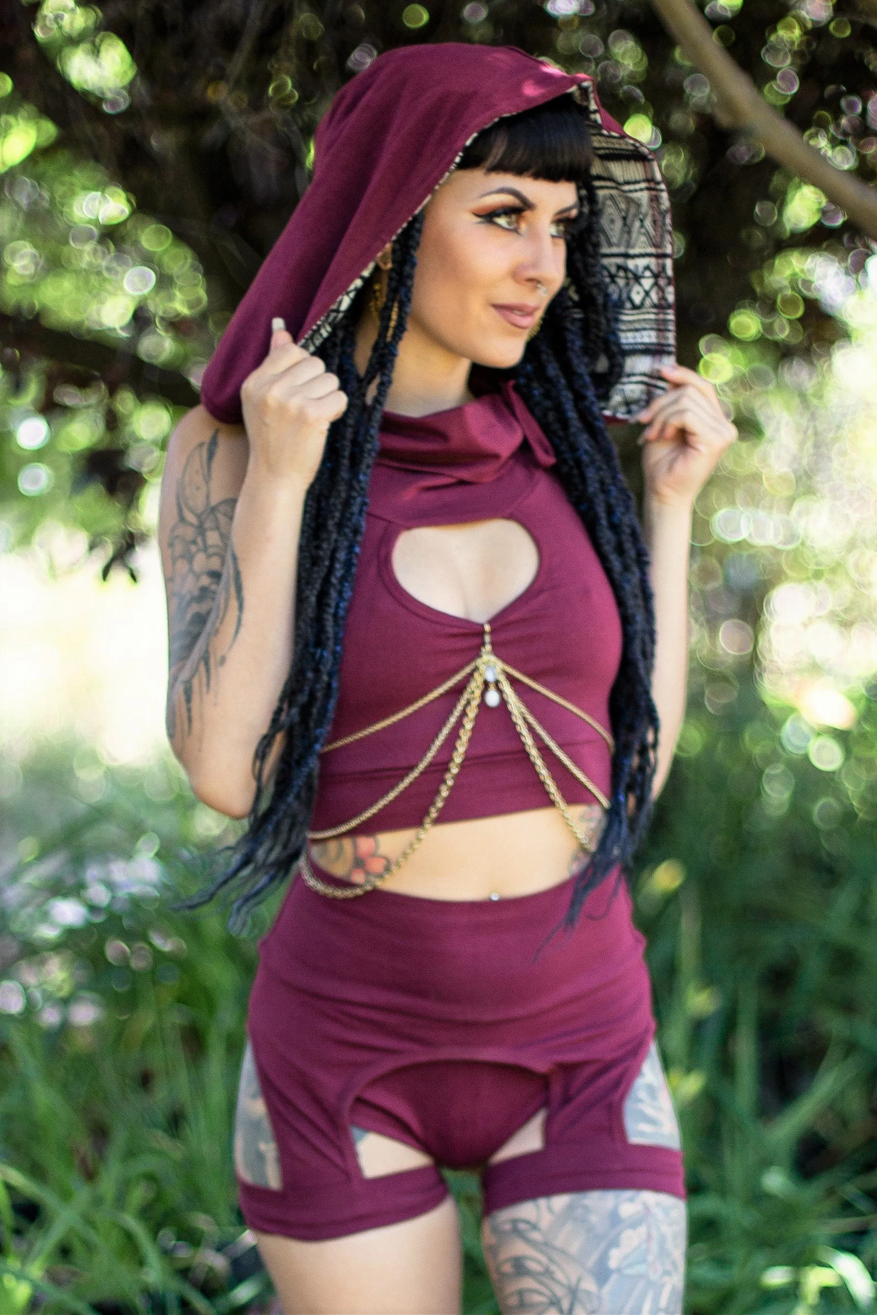 Key Cowl Hooded Top and Leg Holster Booty Short Set
