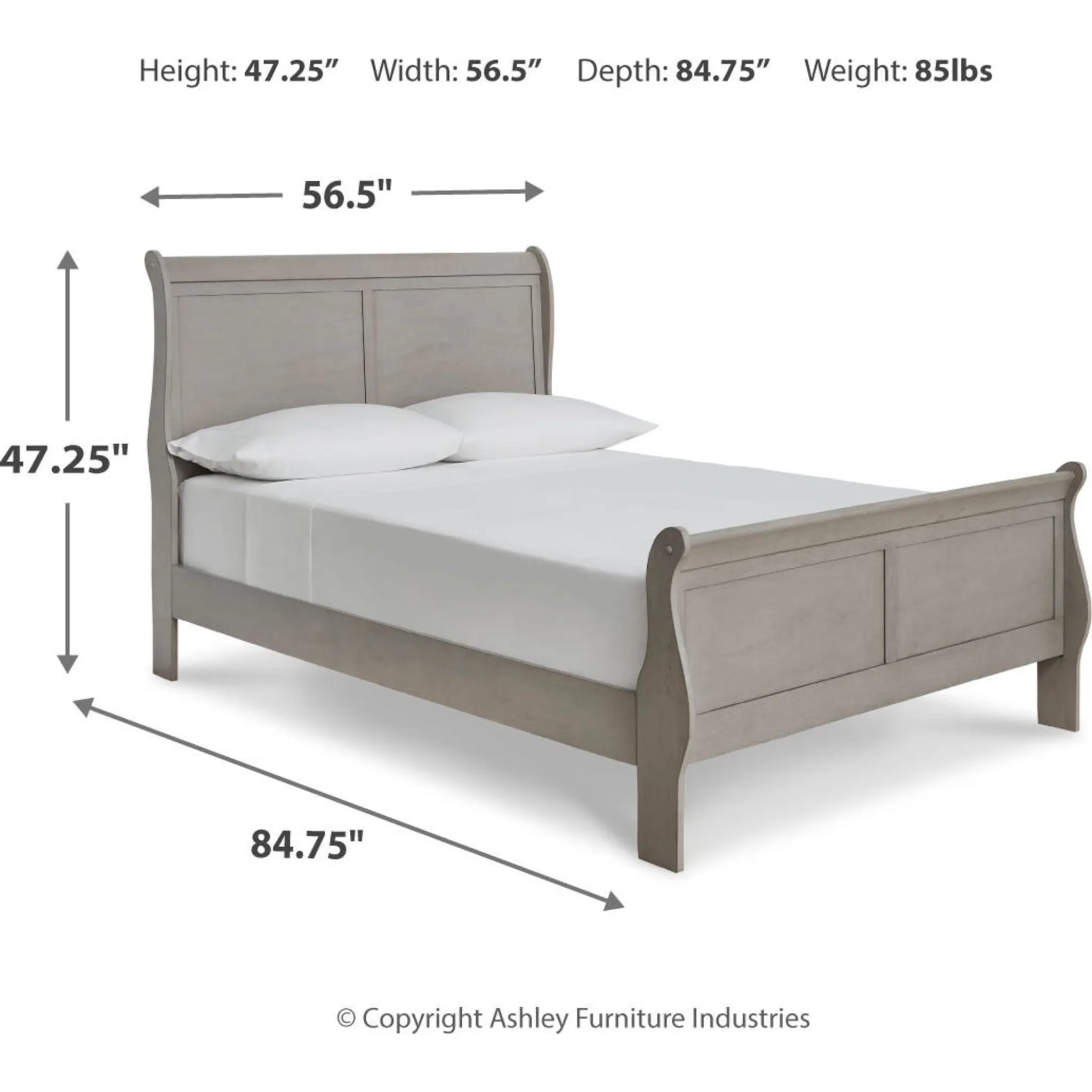 Kordasky Sleigh Bed with Mirrored Dresser - Grey