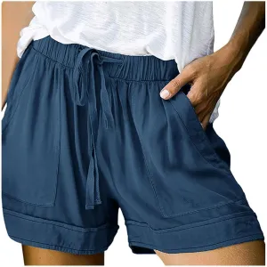 Linen Shorts for Women 2025 Summer Trendy Casual Beach Cotton with Pockets Drawstring Elastic Waist Plus Size Comfy Shorts