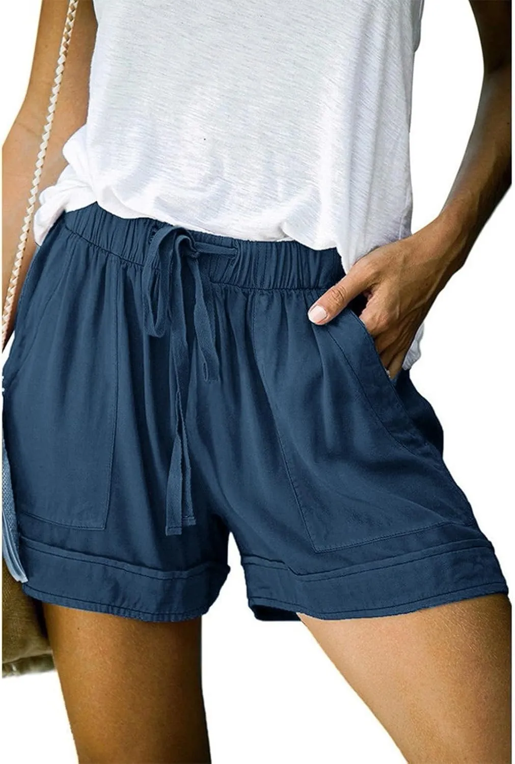 Linen Shorts for Women 2025 Summer Trendy Casual Beach Cotton with Pockets Drawstring Elastic Waist Plus Size Comfy Shorts