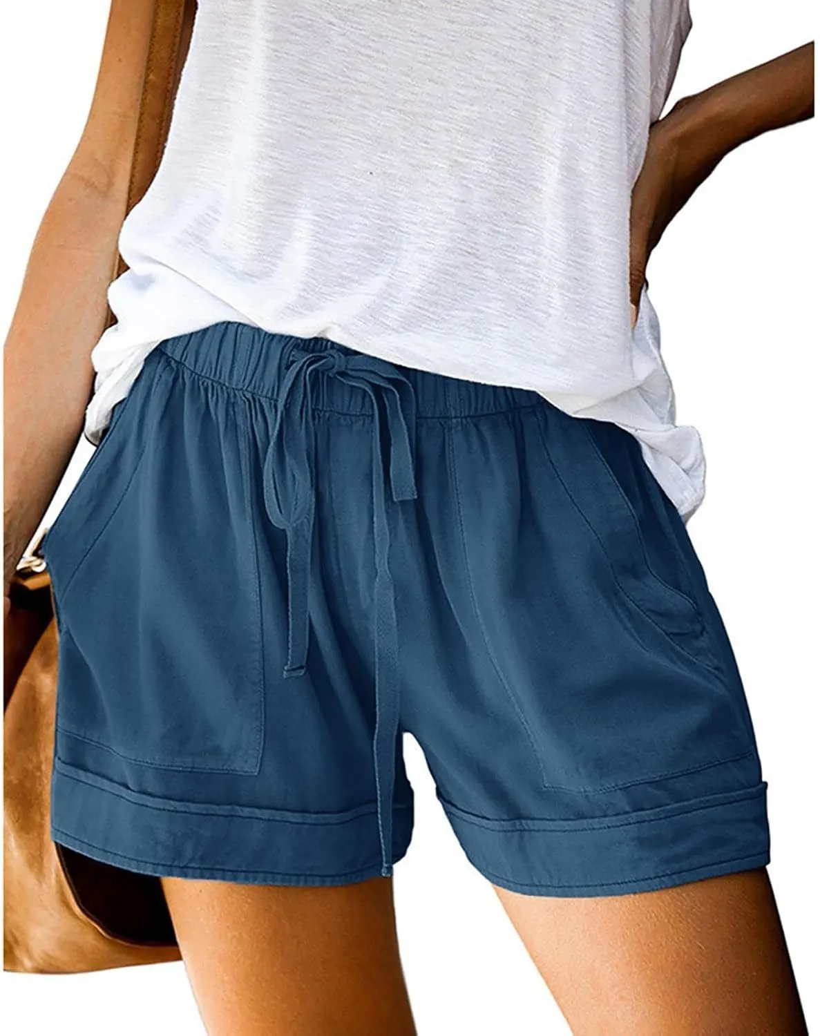 Linen Shorts for Women 2025 Summer Trendy Casual Beach Cotton with Pockets Drawstring Elastic Waist Plus Size Comfy Shorts