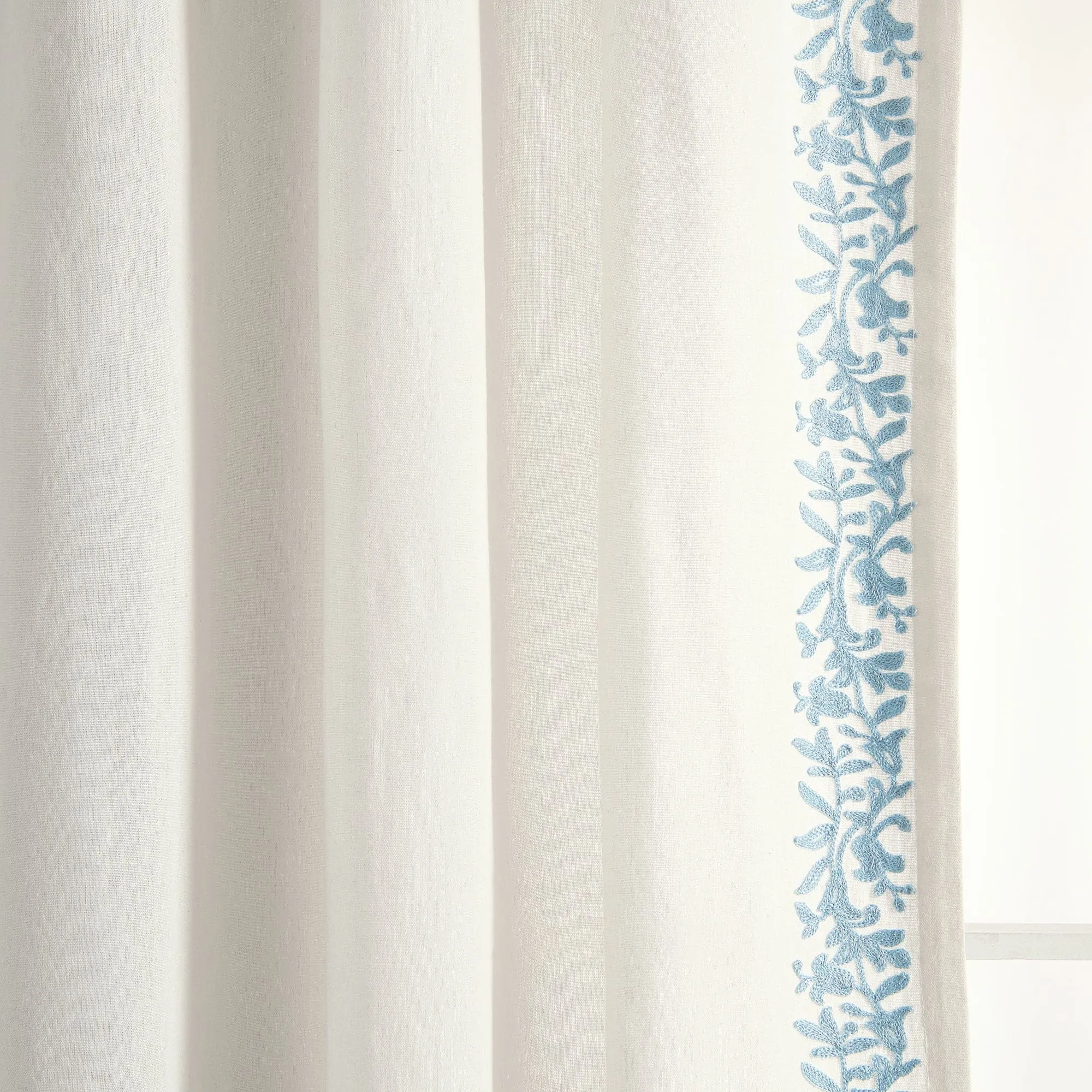 Luxury Modern Flower Linen Like Embroidery Border Window Curtain Panel