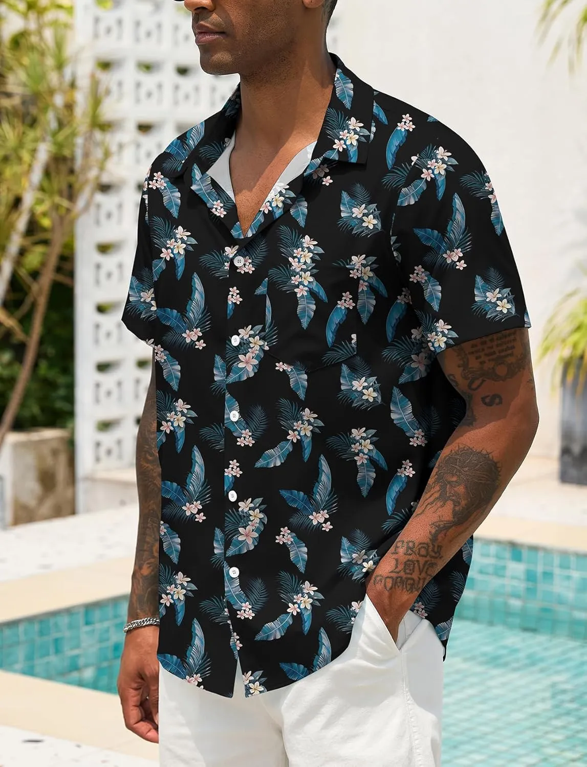 Men Button Up Short Sleeve Hawaiian Shirt Summer Tropical Beach Shirts for Vacation Fishing