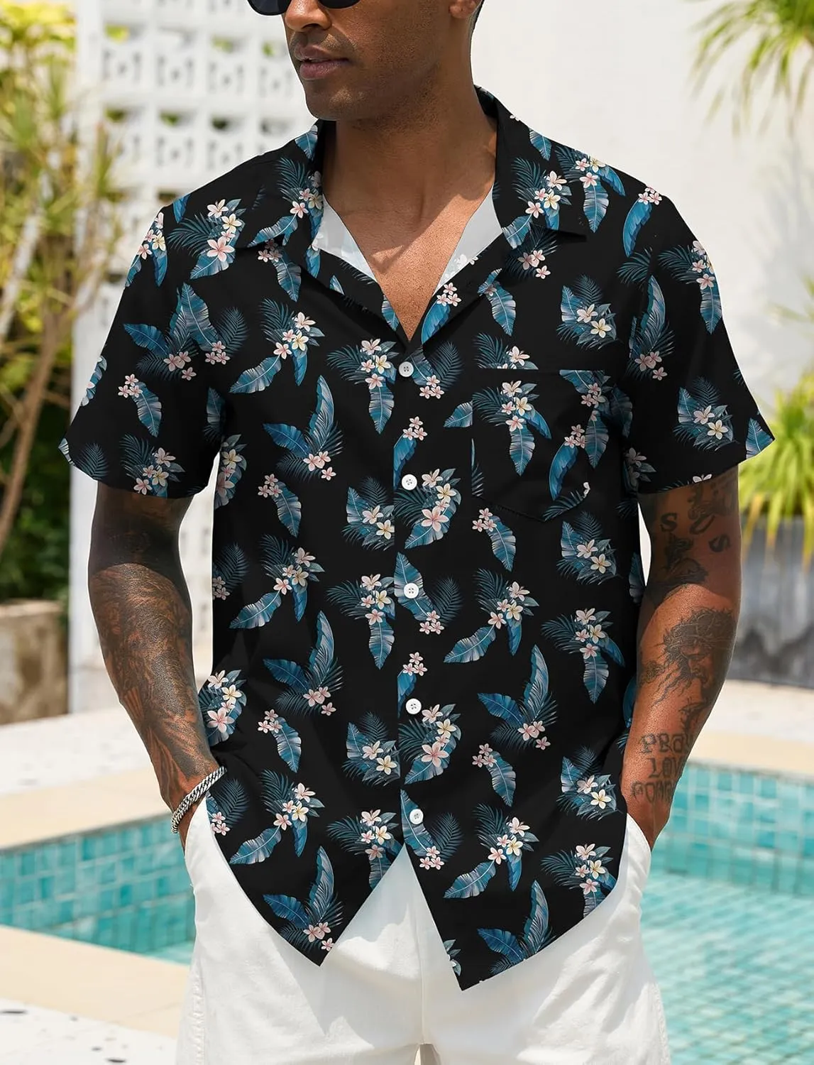 Men Button Up Short Sleeve Hawaiian Shirt Summer Tropical Beach Shirts for Vacation Fishing