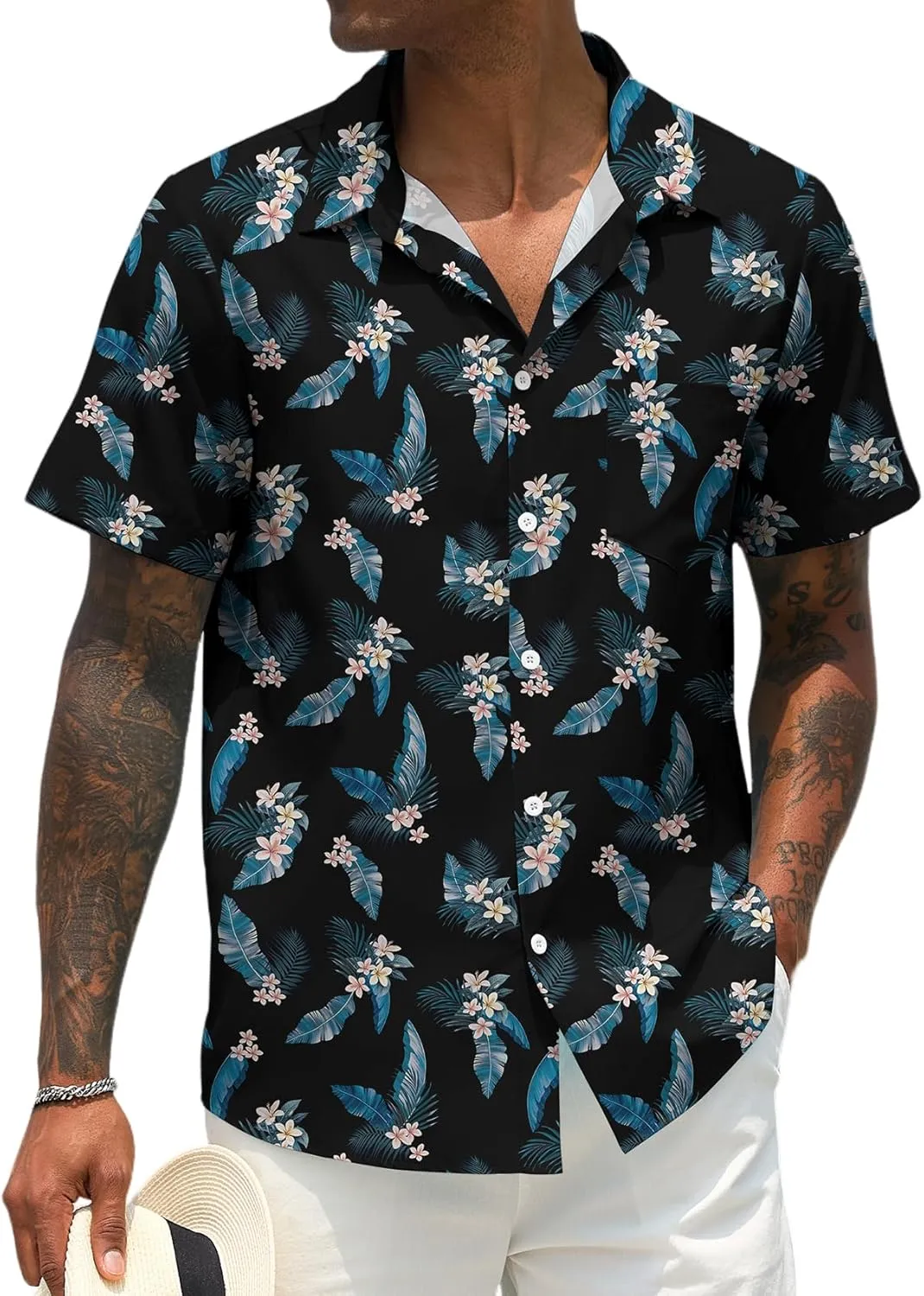 Men Button Up Short Sleeve Hawaiian Shirt Summer Tropical Beach Shirts for Vacation Fishing