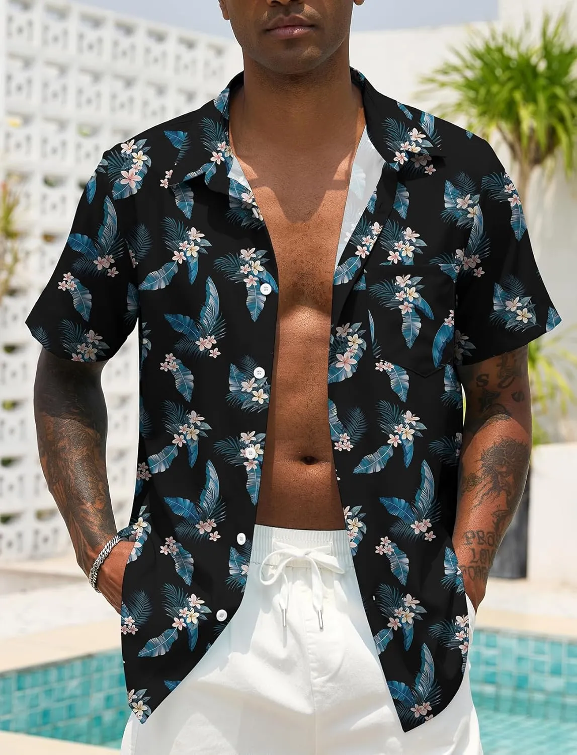 Men Button Up Short Sleeve Hawaiian Shirt Summer Tropical Beach Shirts for Vacation Fishing