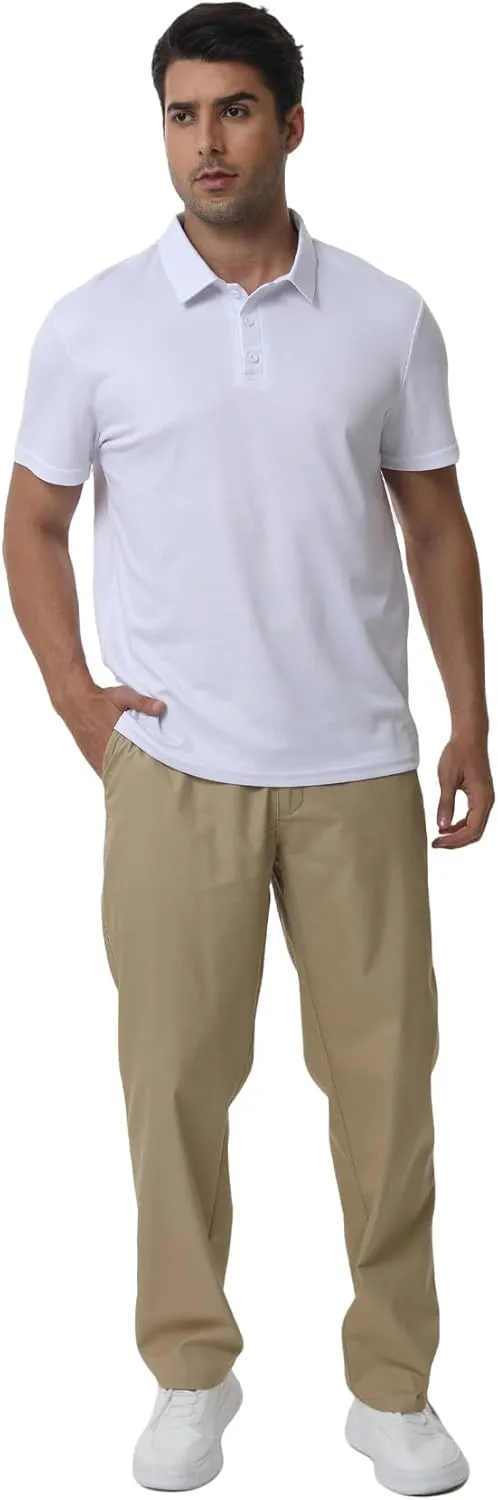 Men's Polyester Pique Polo Shirts Summer Casual Printed Short Sleeve Golf Polo Shirts
