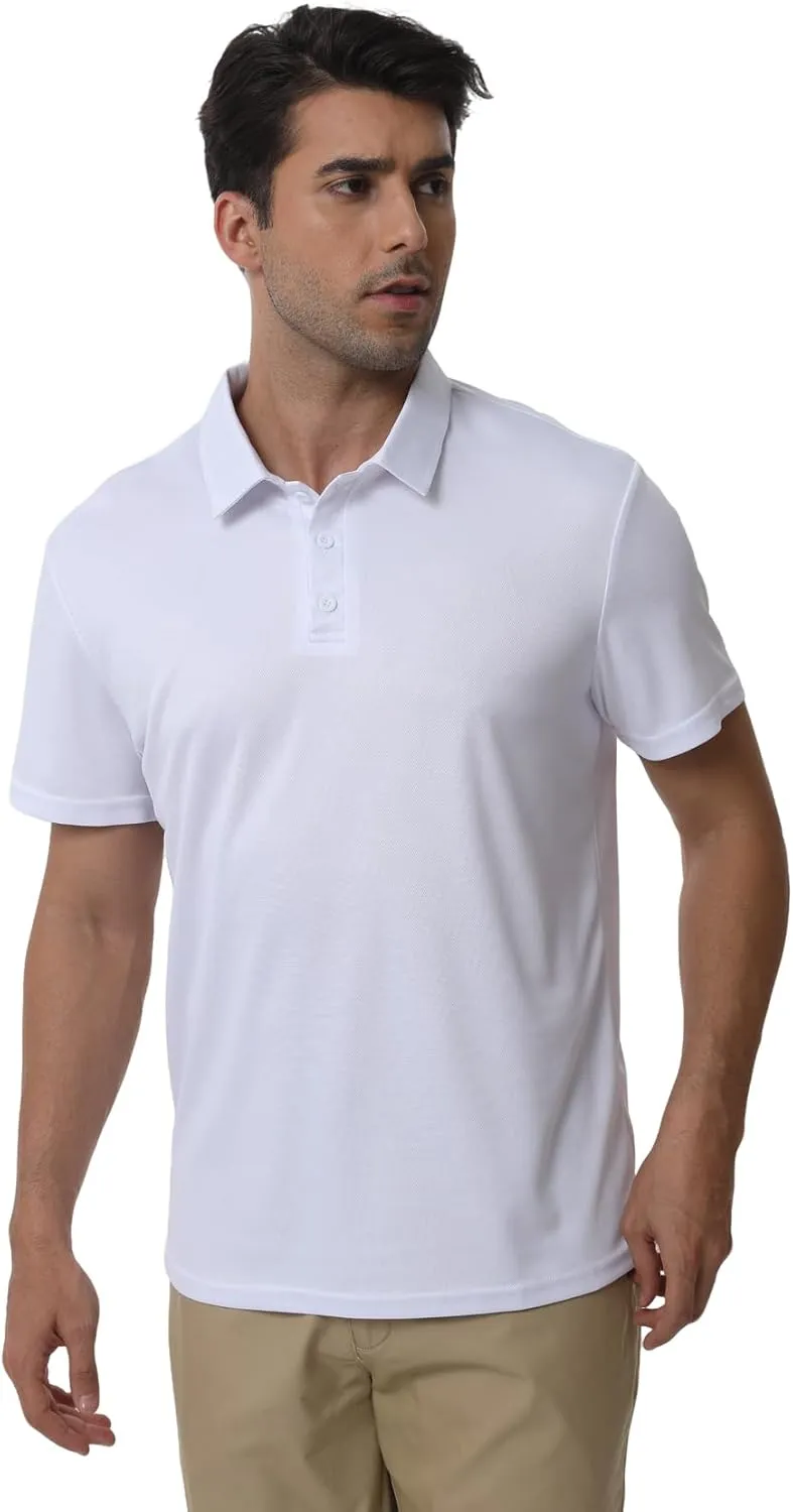 Men's Polyester Pique Polo Shirts Summer Casual Printed Short Sleeve Golf Polo Shirts
