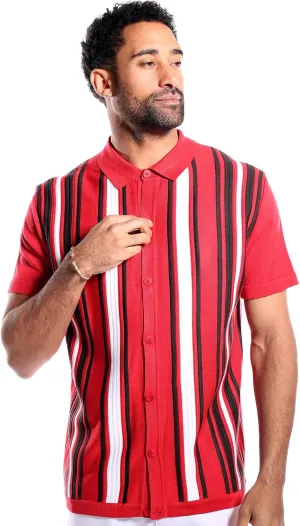 Mens Short Sleeve Knit Sports Shirt - Modern Polo Vintage Classics: Vertical Stripe Color Block
