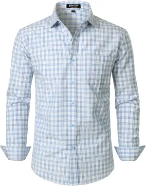 Men's Transitional Weather Slim Fit Long Sleeve Button Down Shirt Business Casual Dress Shirts with Pocket