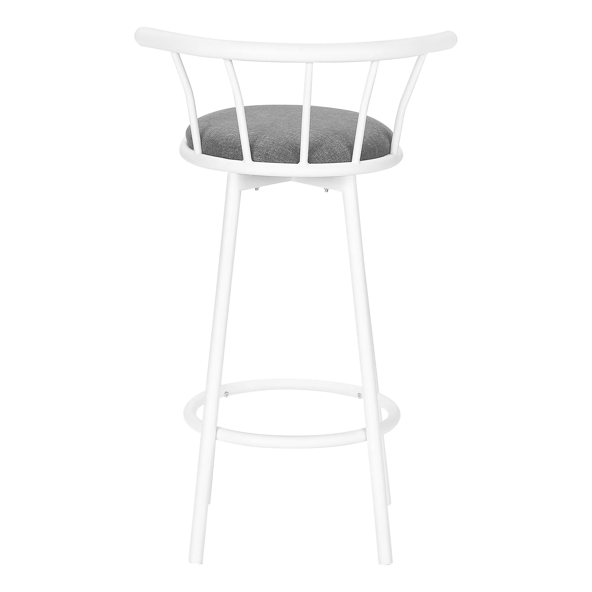 Modern Swivel Bar Stool Set: White Metal, Grey Leather Look - Set of 2