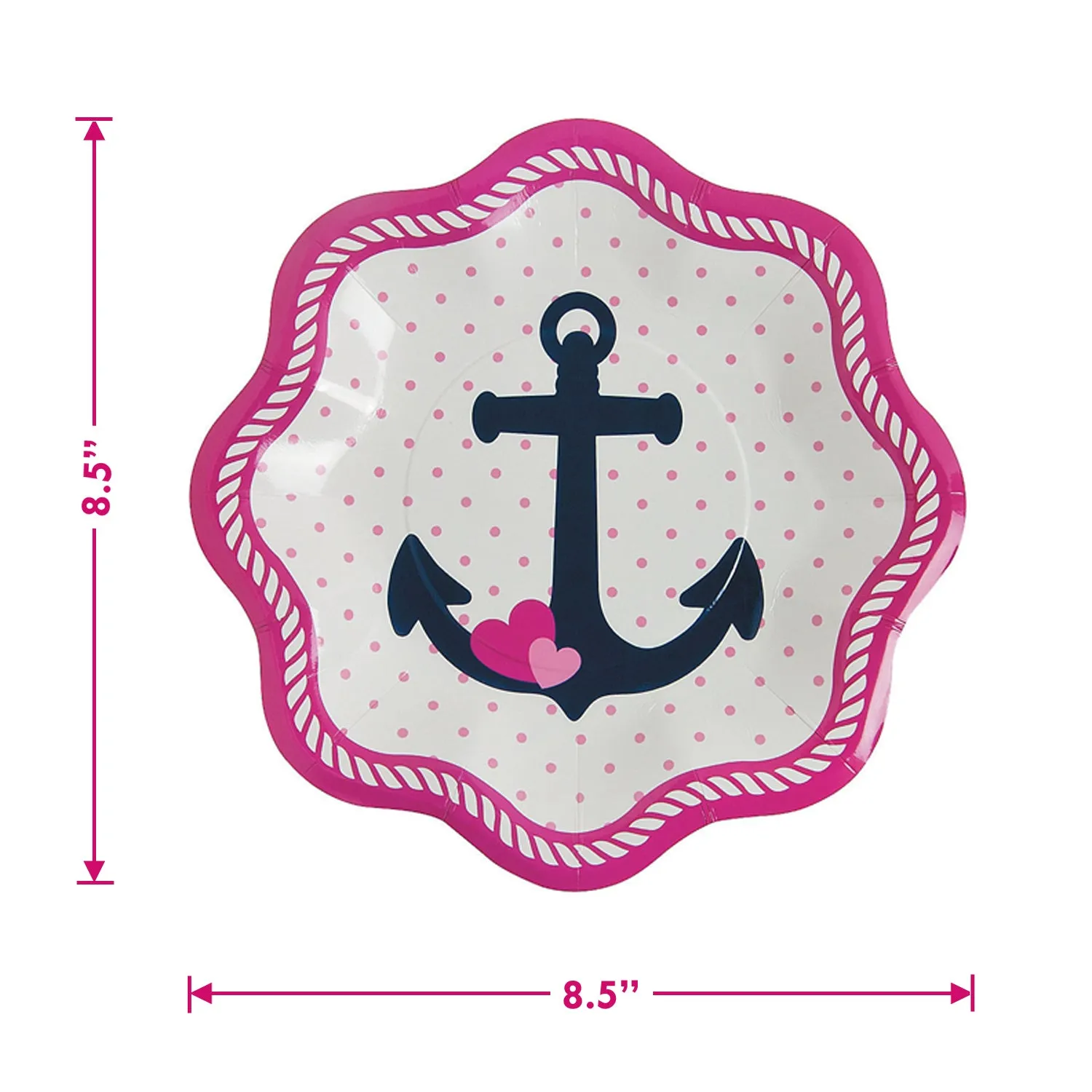 Nautical Girl Party Supplies - Pink and Navy Anchor Paper Dessert Plates and Ahoy Beverage Napkins (Serves 16)