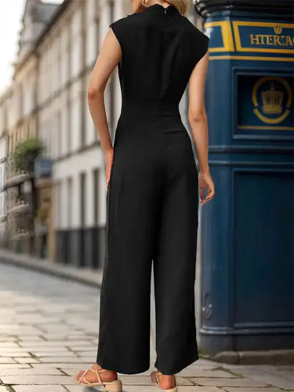New Sleeveless Solid Color Swing Collar Jumpsuit