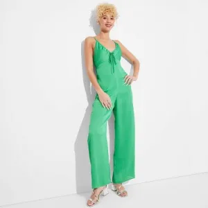 Womens Wide-Leg Satin Jumpsuit - Wild Fable, Jade, Size Small