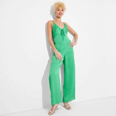 Womens Wide-Leg Satin Jumpsuit - Wild Fable, Jade, Size Small