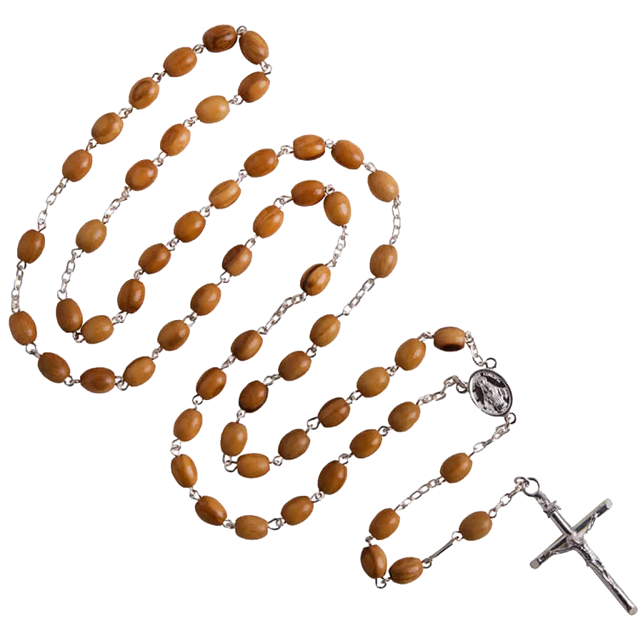OLIVE WOOD BEADS ROSARY - SILVER
